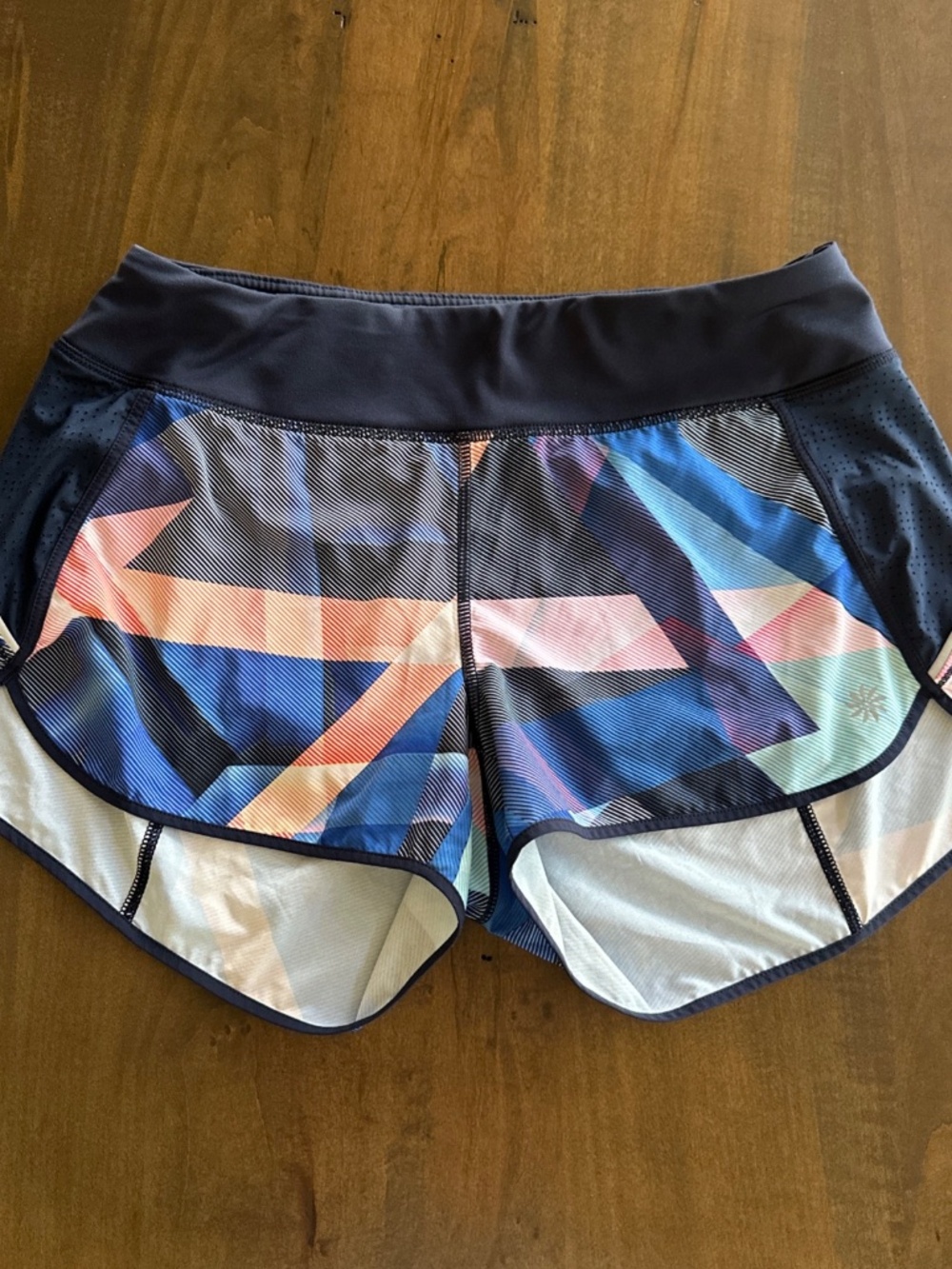 Athleta SMALL Women's Blue Electric Geo Track This Run Short Liner 3" Inseam